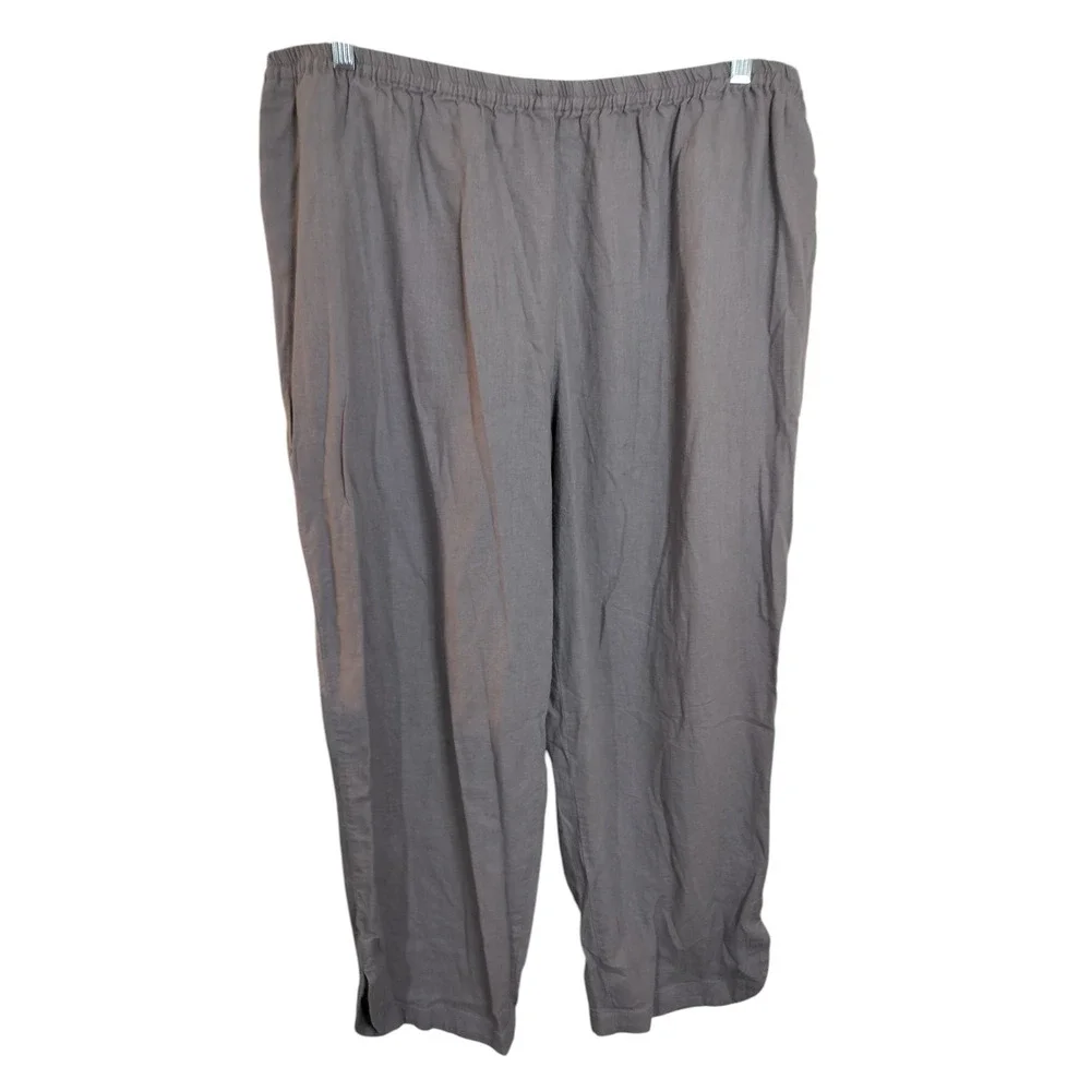3596) Susan Graver Style Gray Linen Blend Pullon Relax Pants Plus Size 2X